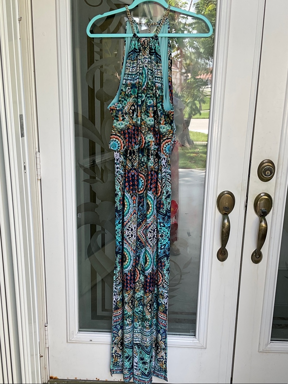 Bisou Bisou Teal Multi-Color Printed Halter Maxi Dress